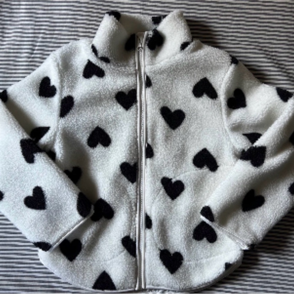 H&M White and Black Heart Fleece Jacket